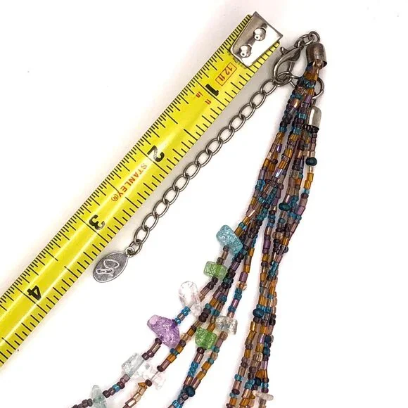 CJ Signed Multistrand Art Glass Necklace – Teardrop Pendant – Boho Statement - Picture 9 of 11